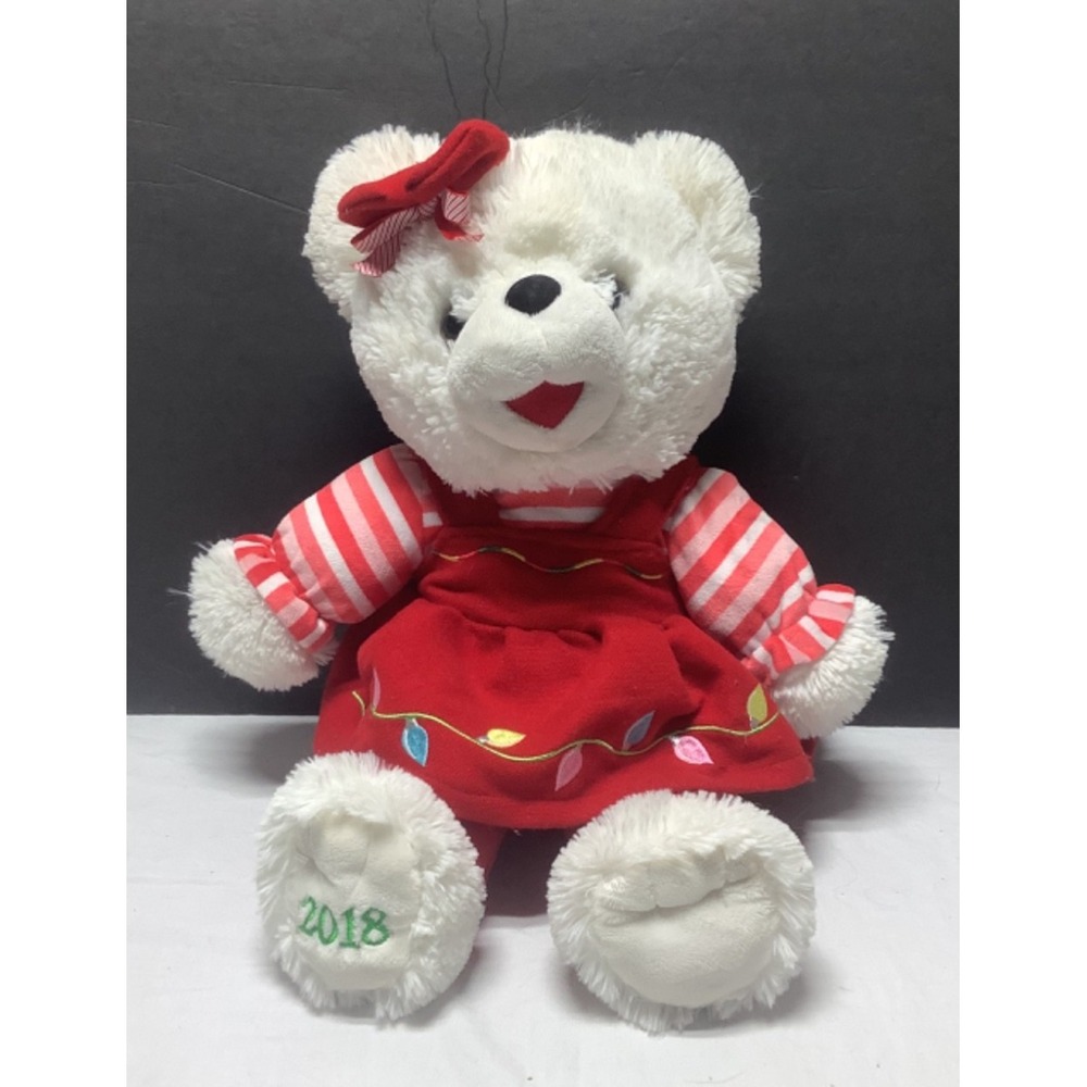 Dan Dee Snowflake Teddy Bear Plush White 2018 Girl Red Dress Christmas Lights